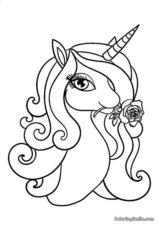 Unicornio y rosa - Página para Colorear