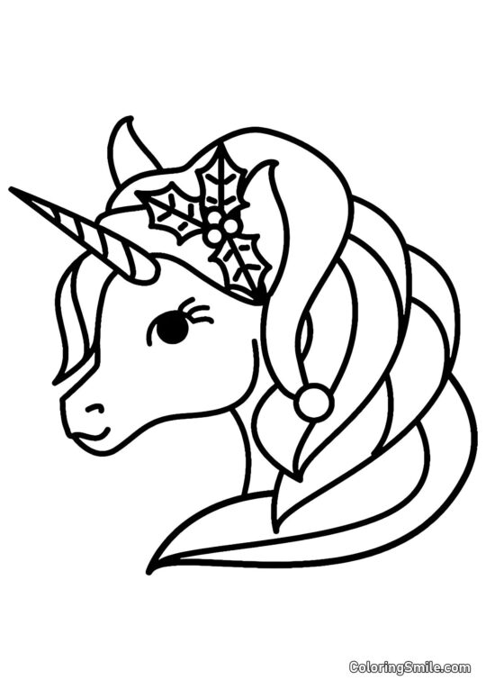 Unicornio y decoración navideña - Página para Colorear