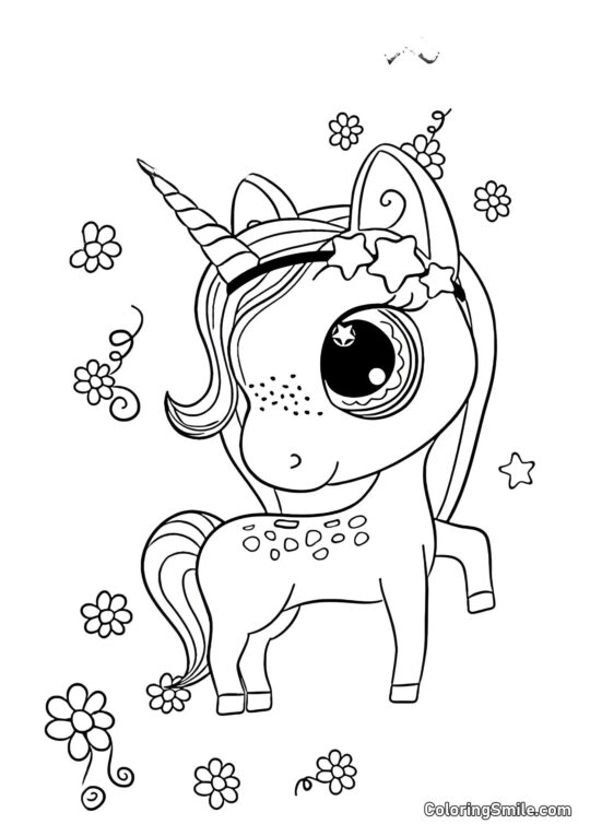 Unicornio y flores - Página para Colorear