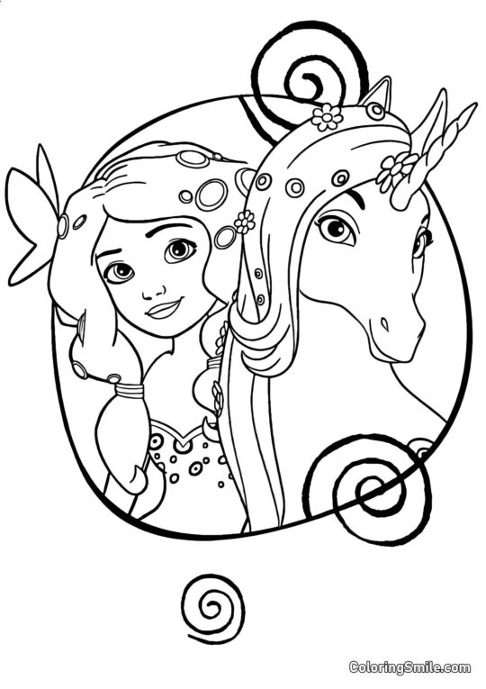 Niña y unicornio - Página para Colorear