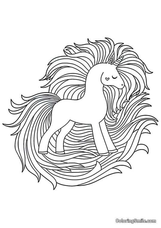 Unicornio con melena larga - Página para Colorear