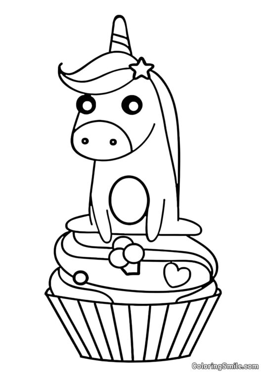 Muffin con unicornio - Página para Colorear