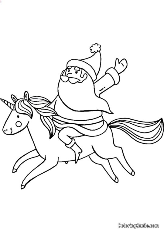 Santa Claus en un unicornio - Página para Colorear