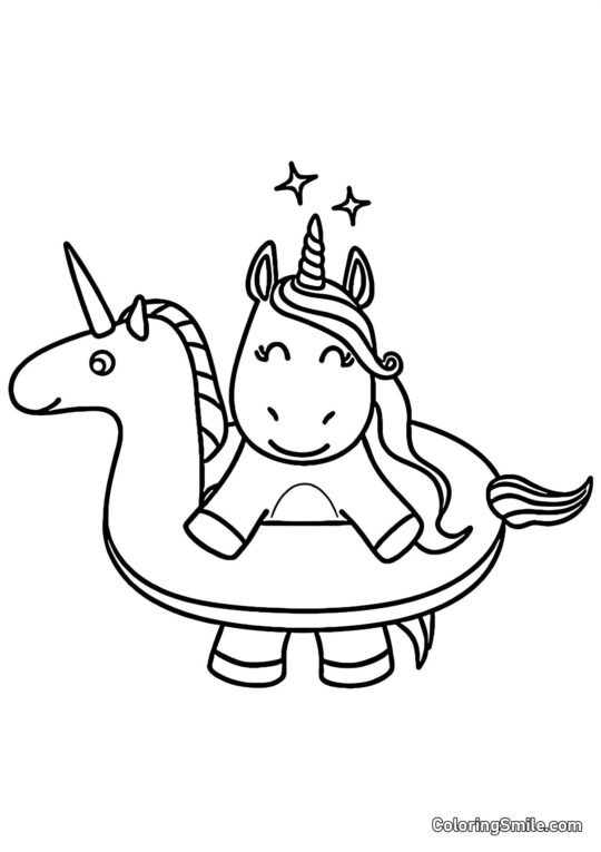 Unicornio y anillo de natación - Página para Colorear