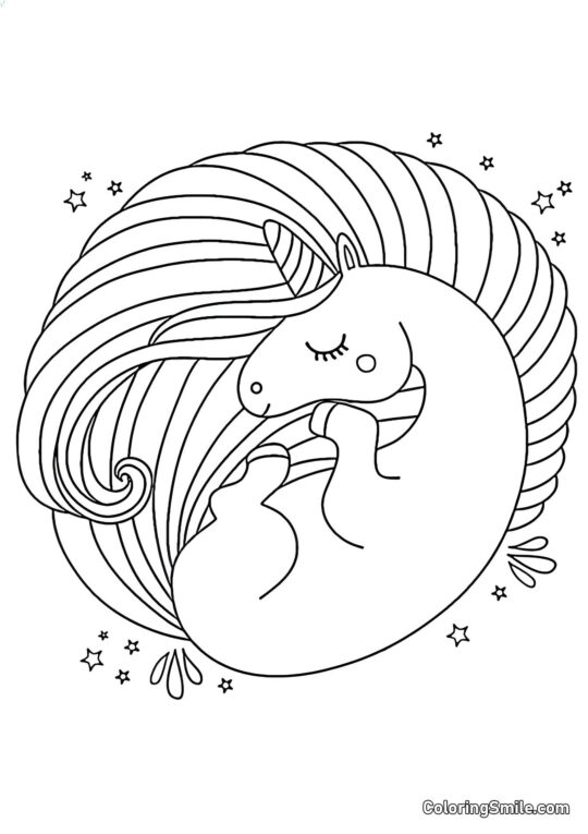 Unicornio durmiendo - Página para Colorear