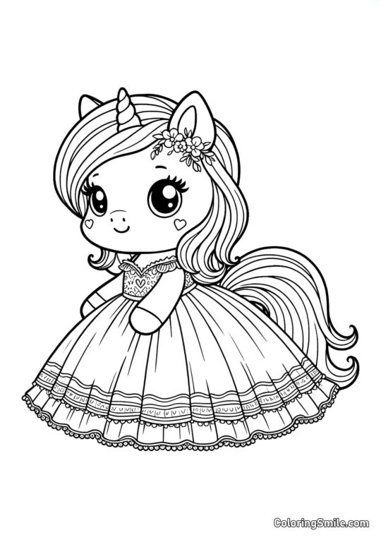 Bebé unicornio en un vestido - Página para Colorear