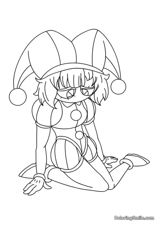 Pomni Sentada sobre las Rodillas - Página para Colorear