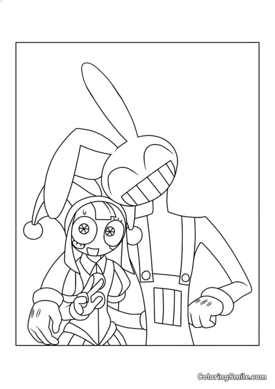 Pomni y Jacks en un Abrazo - Página para Colorear