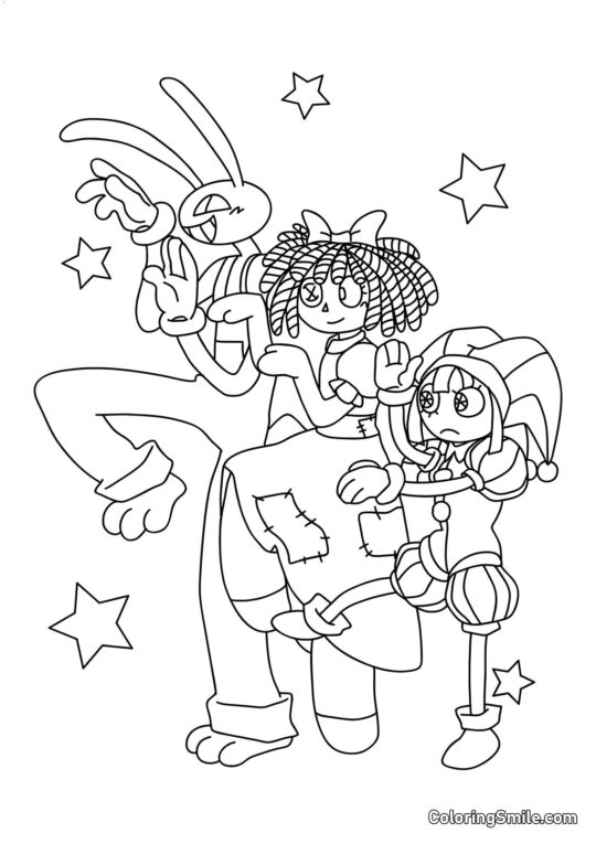 Jacks, Ragata y Pomni - Página para Colorear