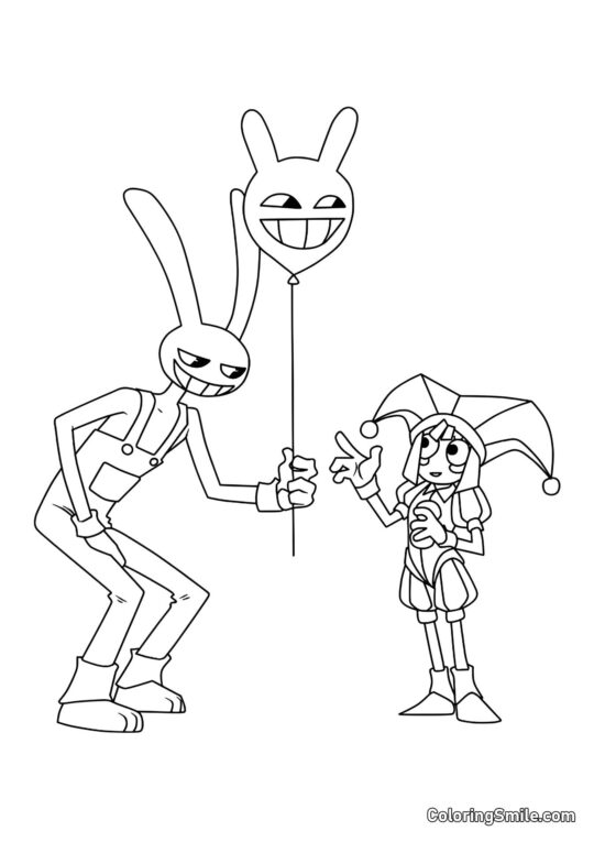 Jacks Le Da un Globo a Pomni - Página para Colorear