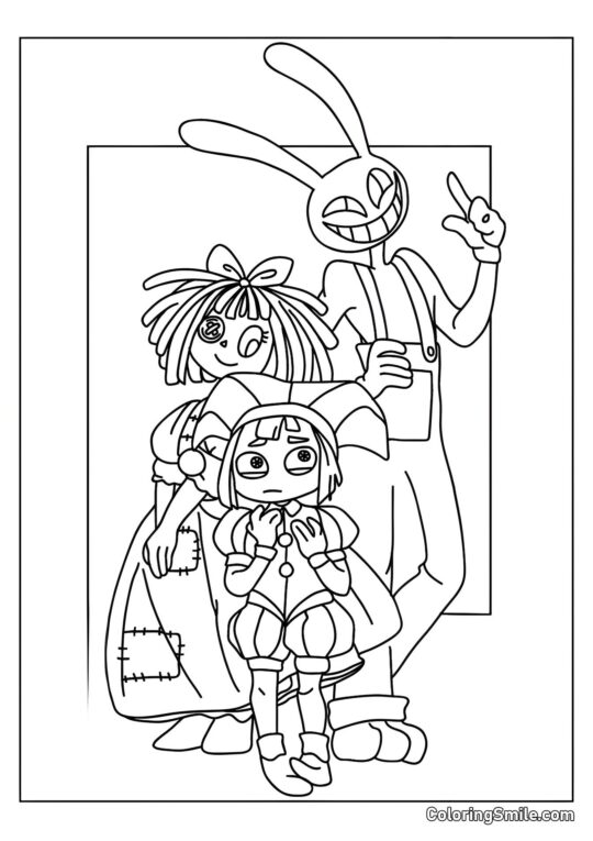 Pomni, Ragata y Jacks - Página para Colorear