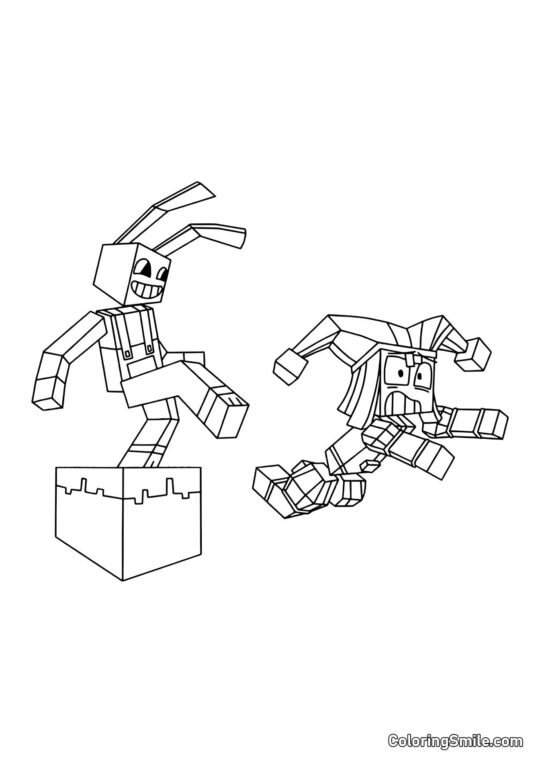 Pomni y Jacks en Estilo Maynkraft - Página para Colorear