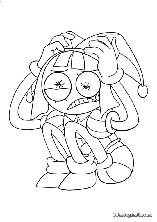 Pomni Se Sienta sobre Cartas - Página para Colorear