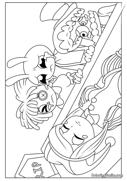 Pomni Pica con el Mundo - Página para Colorear