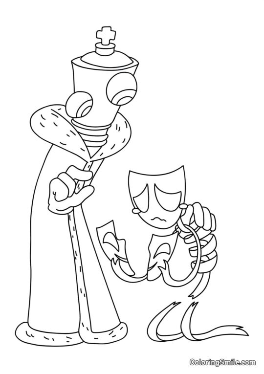 Coral y Gangl con una Máscara Rota - Página para Colorear