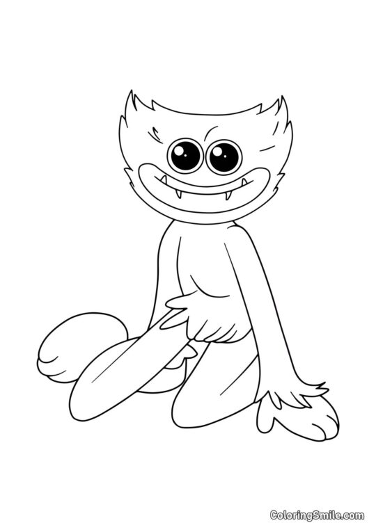 Huggy Wuggy sentado de rodillas Huggy Wuggy sentado de rodillas - Página para Colorear