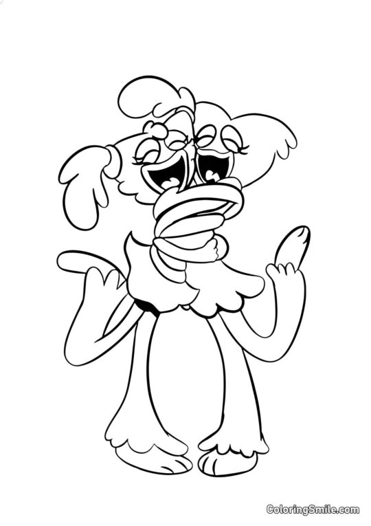 Huggy Wuggy y Kissy Missy abrazándose Huggy Wuggy y Kissy Missy abrazándose - Página para Colorear