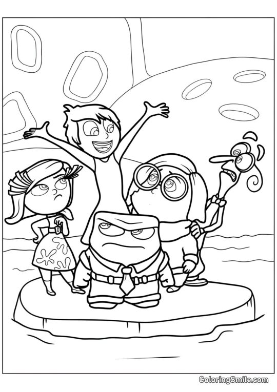 Alegría, tristeza, ira, desagrado y miedo nadando - Página para Colorear