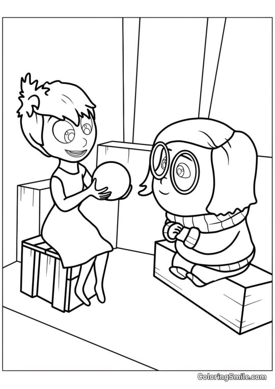 Alegría con una esfera de memoria y tristeza - Página para Colorear