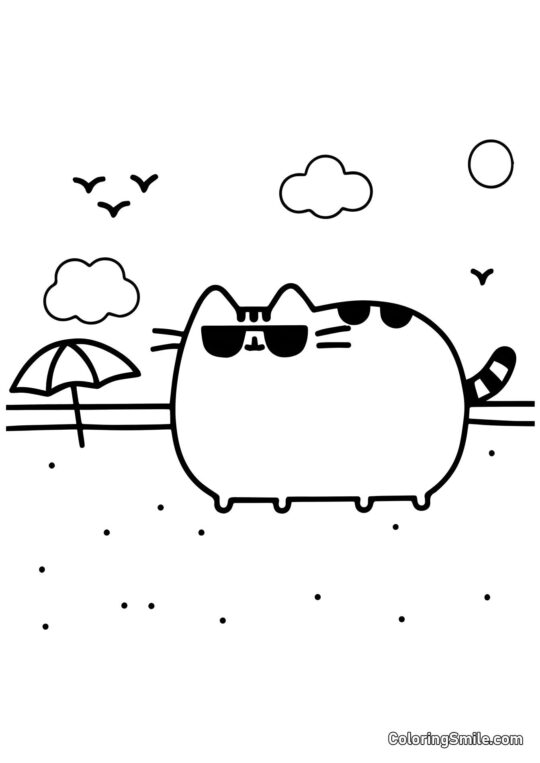 Pusheen el Gato con Gafas de Sol - Página para Colorear