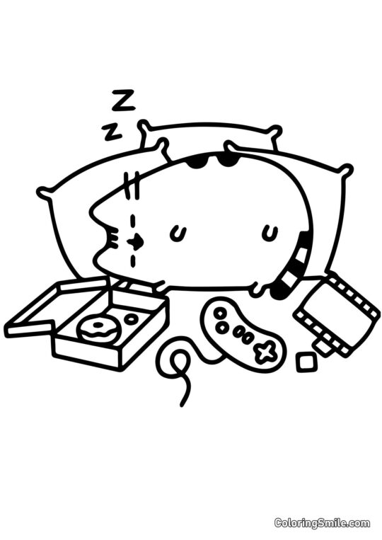 Pusheen el Gato Durmiendo - Página para Colorear