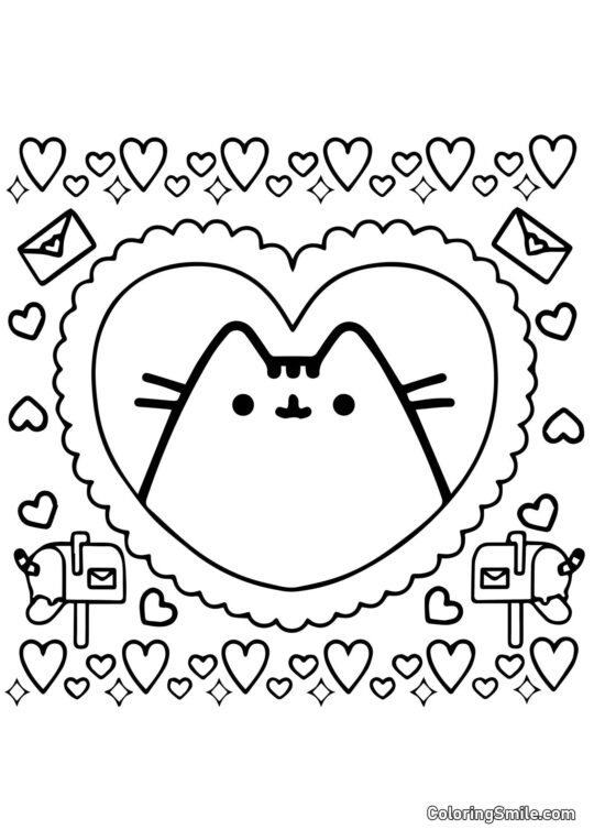 Pusheen el Gato San Valentín - Página para Colorear