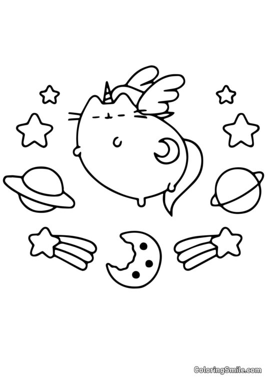 Pusheen el Gato Unicornio - Página para Colorear