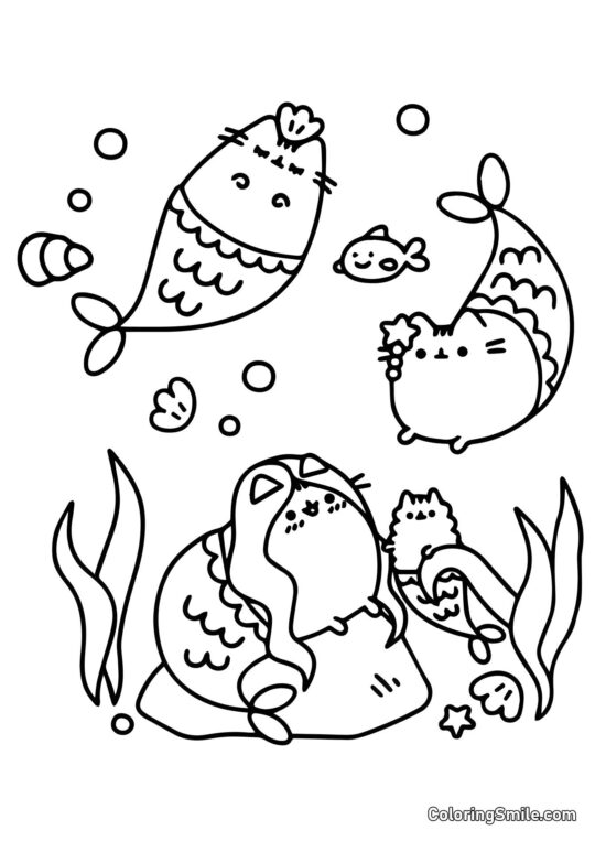 Pusheen el Gato Sirenas - Página para Colorear