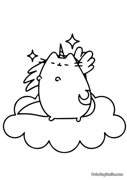 Pusheen el Gato Pegaso - Página para Colorear