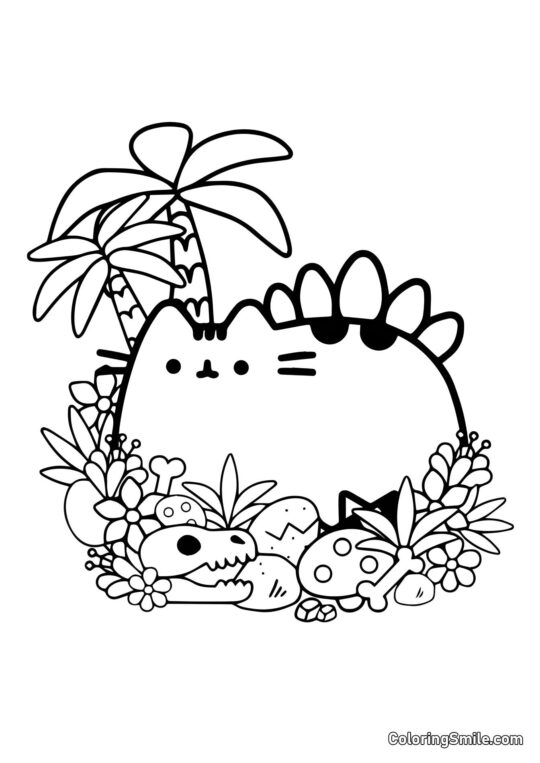 Pusheen el Gato en Isla - Página para Colorear
