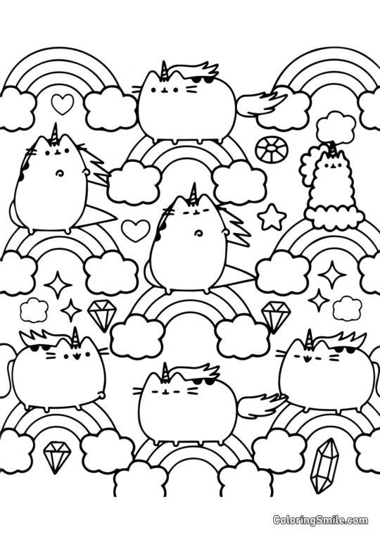 Pusheen el Gato Unicornio (Terapia Artística) - Página para Colorear