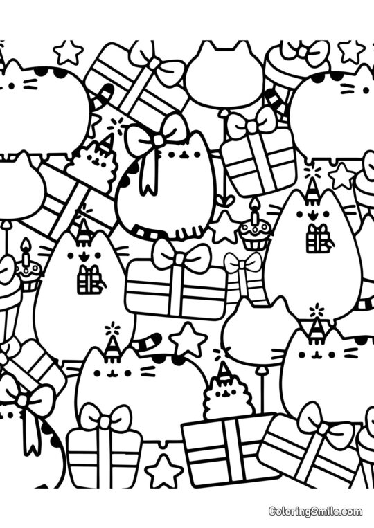 Pusheen el Gato Navidad (Terapia Artística) - Página para Colorear
