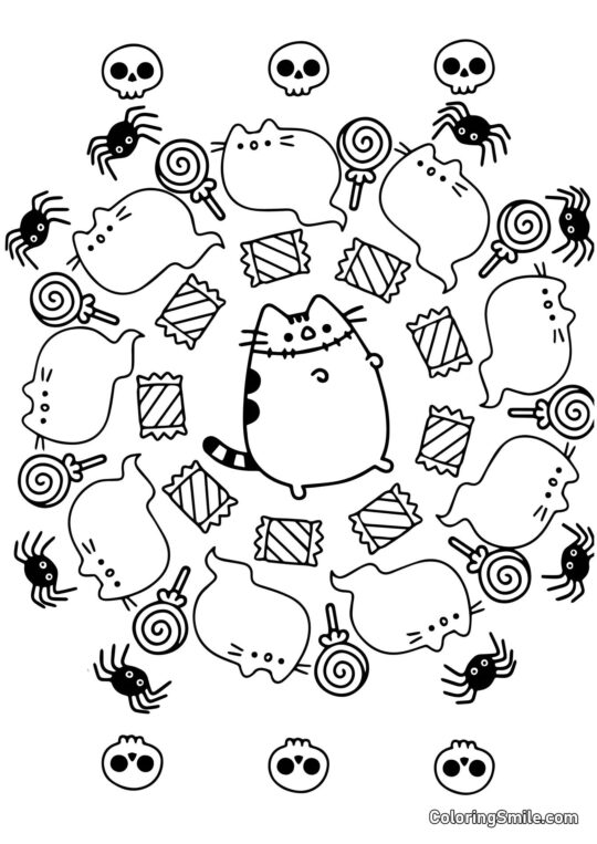 Pusheen el Gato Halloween (Terapia Artística) - Página para Colorear