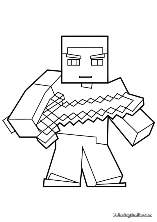 Herobrine con Espada - Página para Colorear