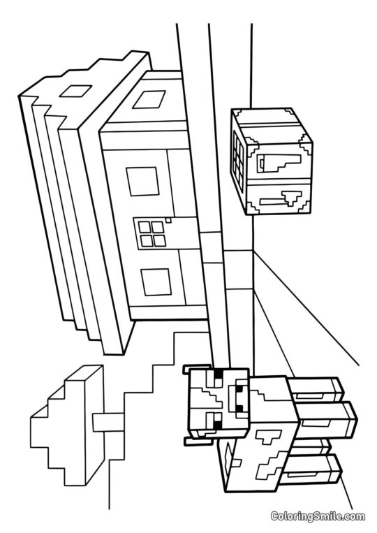 Vaca en la Granja de Minecraft - Página para Colorear
