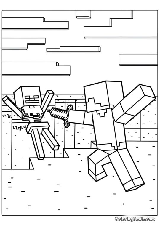 Steve Derrota a un Esqueleto - Página para Colorear