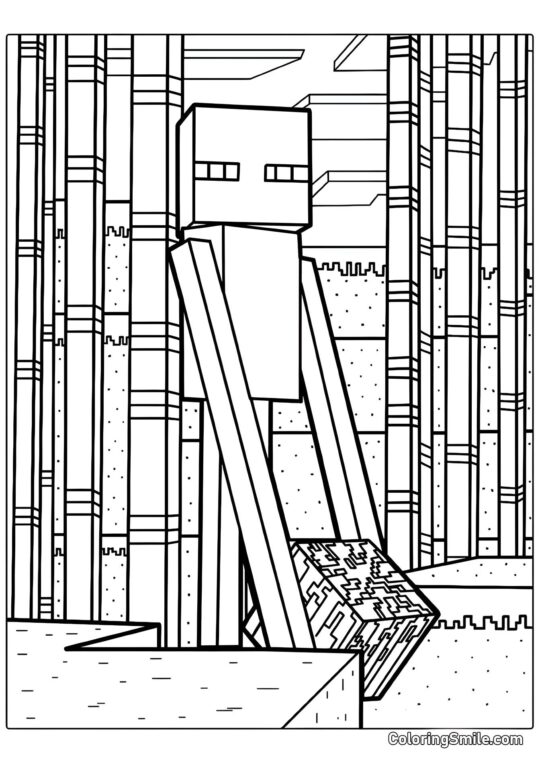 Enderman Sosteniendo un Bloque - Página para Colorear