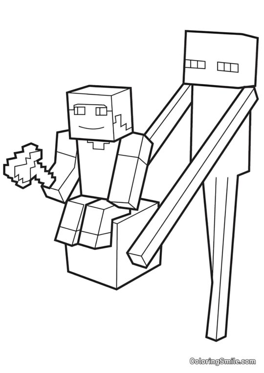 Enderman con Steve - Página para Colorear