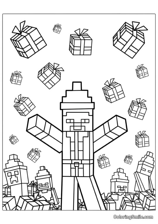 Steve con Sombrero de Santa - Página para Colorear