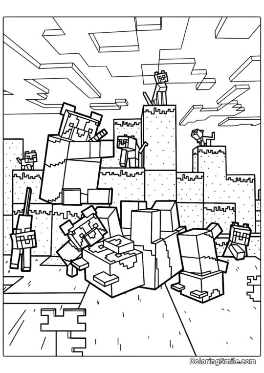 Pandas y Gatitos de Minecraft - Página para Colorear