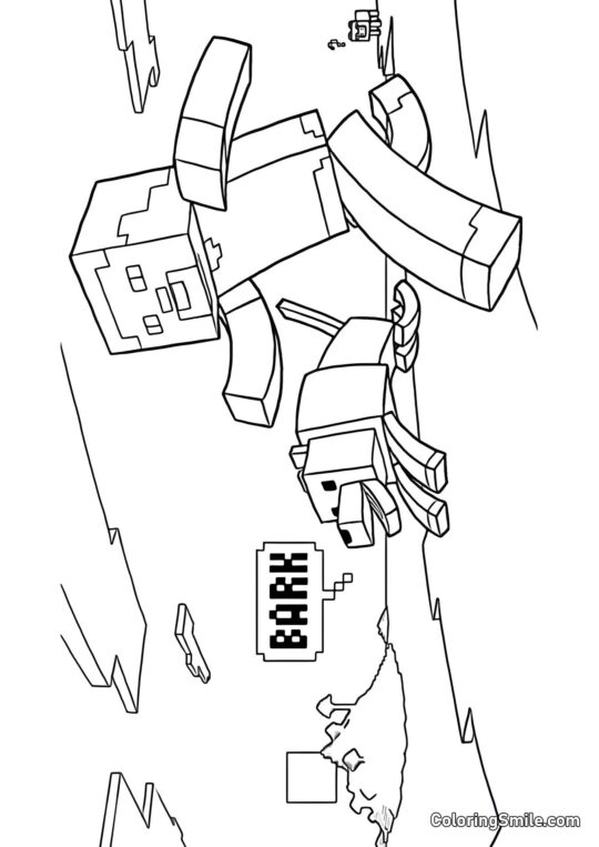 Steve con Perro - Página para Colorear