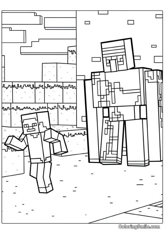 Golem de Hierro y Steve - Página para Colorear