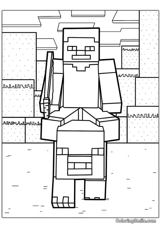 Steve Montando un Cerdo - Página para Colorear
