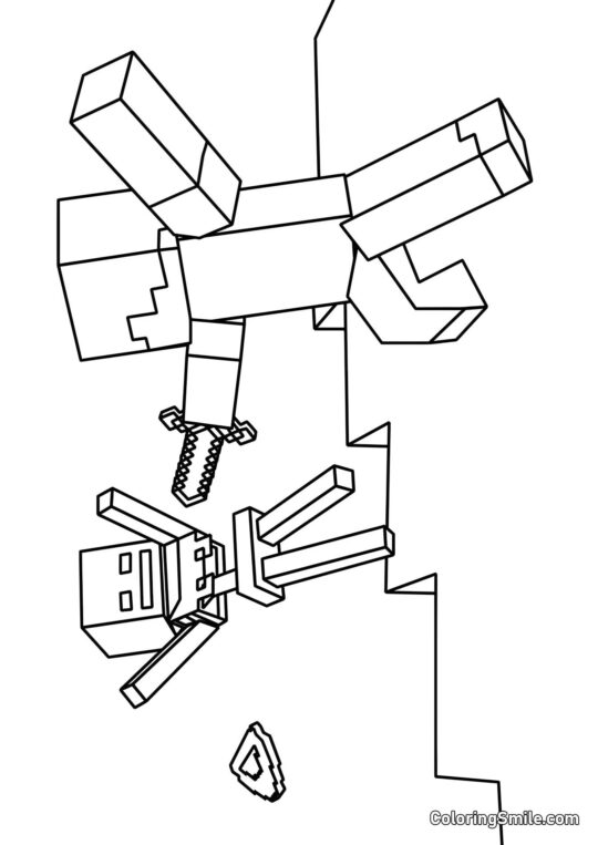 Steve y Esqueleto - Página para Colorear