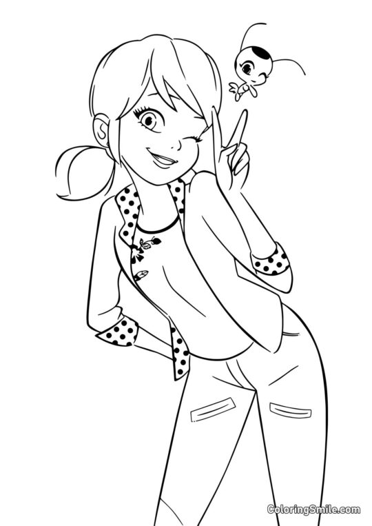 Marinette Dupain-Cheng con Kwami - Página para Colorear