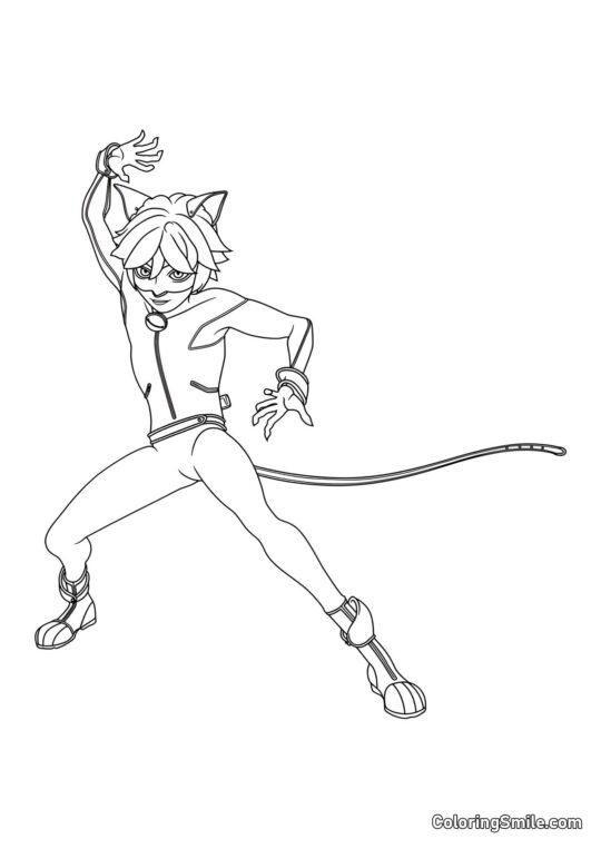 Cat Noir Usando Cataclismo - Página para Colorear