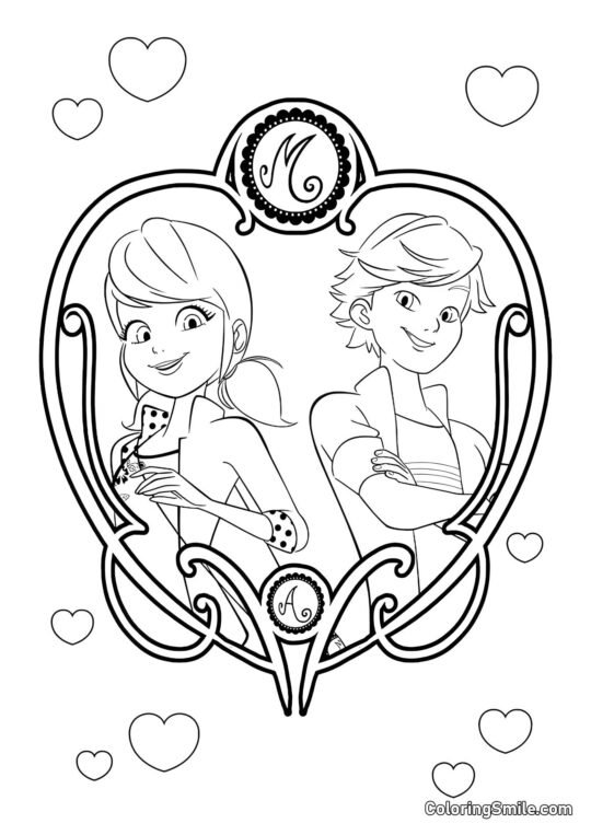Marinette Enamorada de Adrien Agreste - Página para Colorear