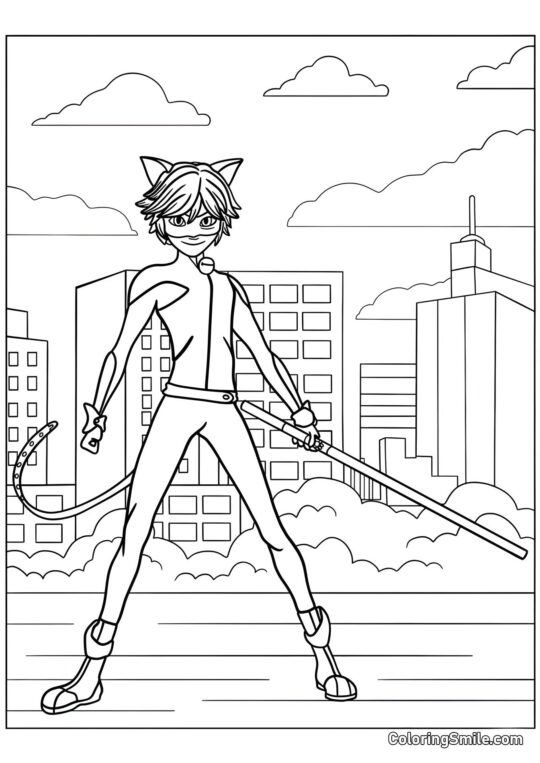 Cat Noir Sonriendo - Página para Colorear
