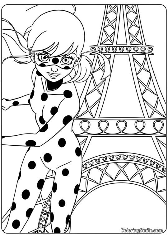 Mariquita y la Torre Eiffel - Página para Colorear