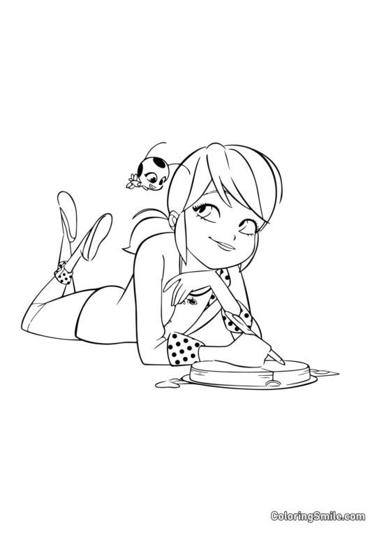 Mariquita Escribiendo en un Diario - Página para Colorear